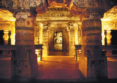 A statue of the Buddha in one of the Ajanta Caves, India